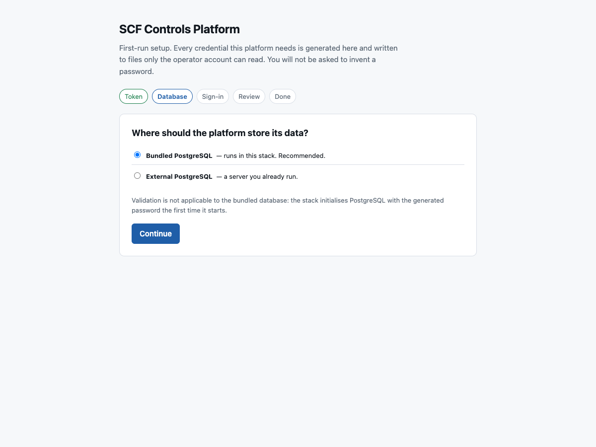 Database step with Bundled PostgreSQL selected